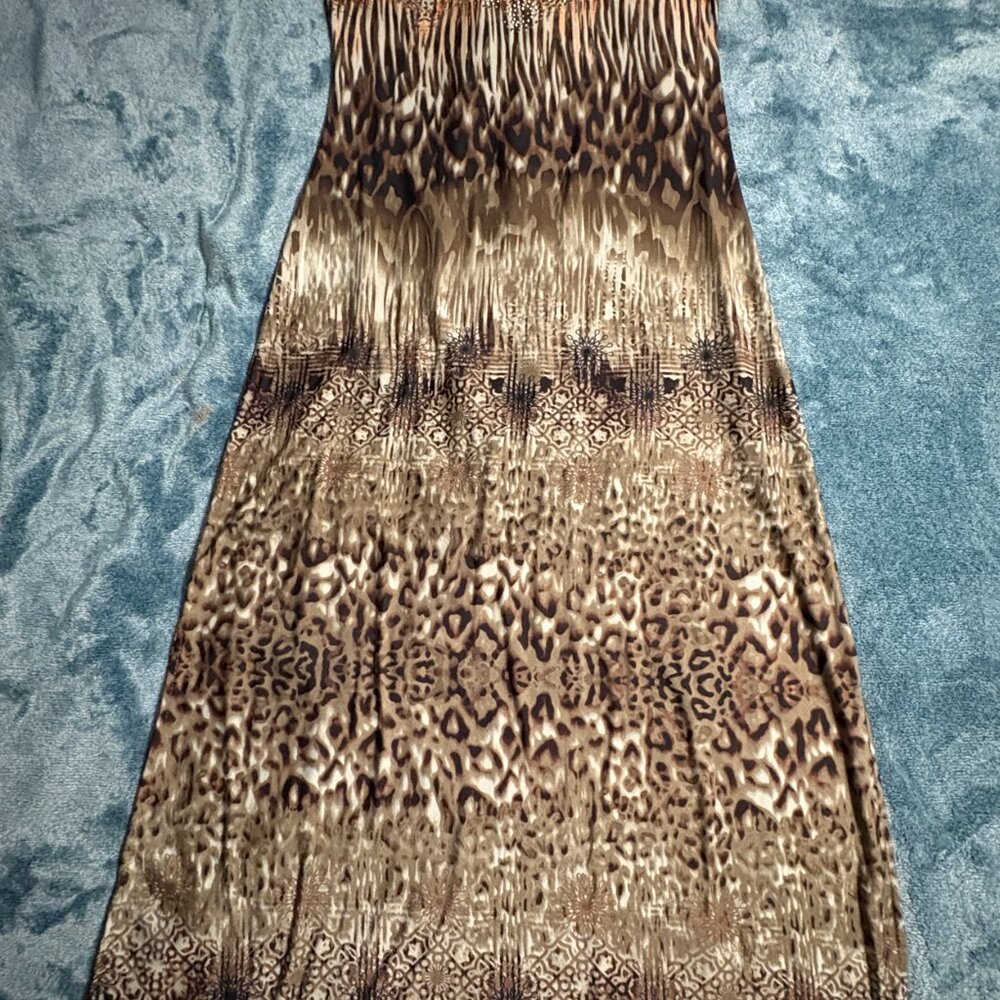 Shoreline Maxi African Animal Print Side Slits Stretch Dress Size L